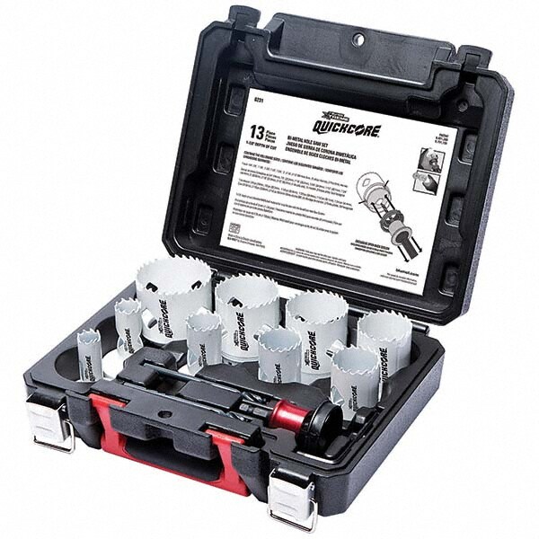 General Purpose Hole Saw Kit: 13 Pc, 3/4 to 2-1/2" Dia