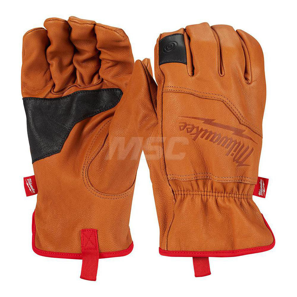 Work Gloves: Milwaukee 48-73-001, Size 2X-Large, Waterproof Lined, Goatskin Leather, General Purpose - Brown, 11" OAL, Pair