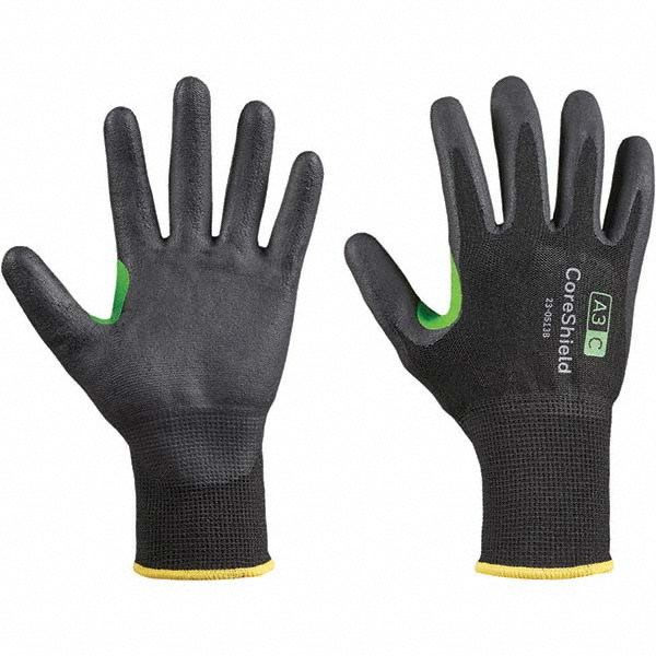 Cut, Puncture & Abrasion-Resistant Gloves: PiP 23-0513B, Cut A3, Puncture 3, Abrasion 4, 13 ga, Size X-Large - HPPE, Microfoam Nitrile-Coated, Palm & Fingertips Coating, MicroFoam Grip, Black on Black<multisep/>Green Pair