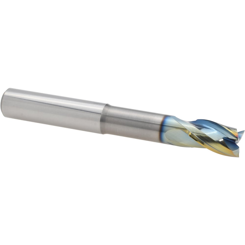 Square End Mill:  0.5000" Dia, 0.7500" LOC, 0.5000" Shank Dia, 4.0000" OAL, 3 Flutes, Solid Carbide