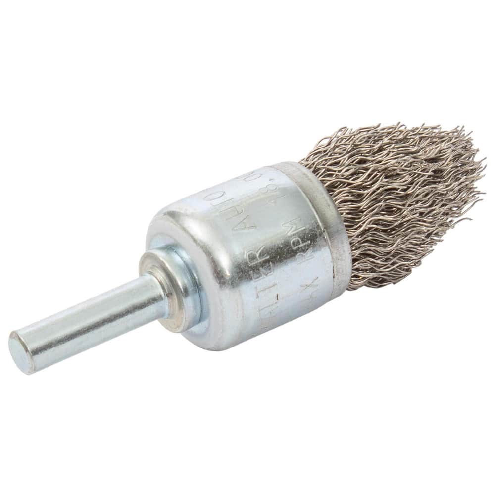 End Brushes: 3/4" Dia, Stainless Steel, Crimped Wire