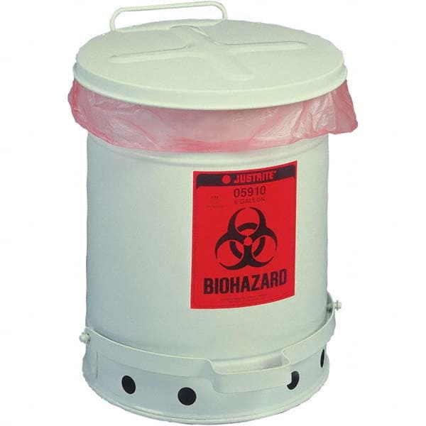 Justrite. 5910 Biohazardous & Step-Open Trash Cans; Container Capacity: 6gal (US) ; Container Shape: Round ; Material: Steel 