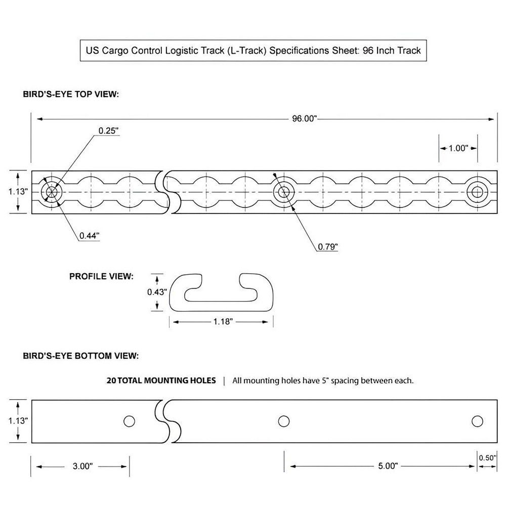 US Cargo Control - Vertical Airline Track: 8.00' Long, 0.5000