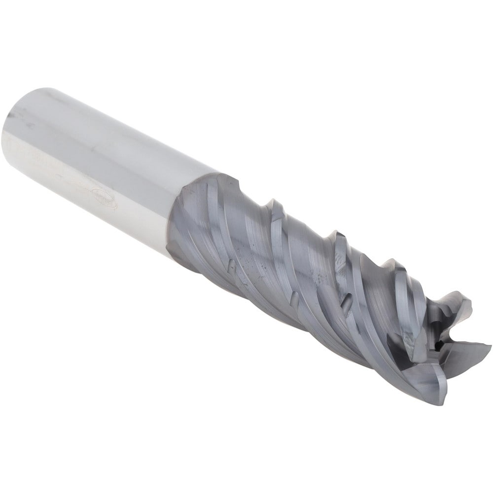 Corner Radius End Mill: 3/4" Dia, 2-1/4" LOC, 45 deg Helix, TiAlCrN Coated, Corner Radius End, Centercutting Series MB-NVDS