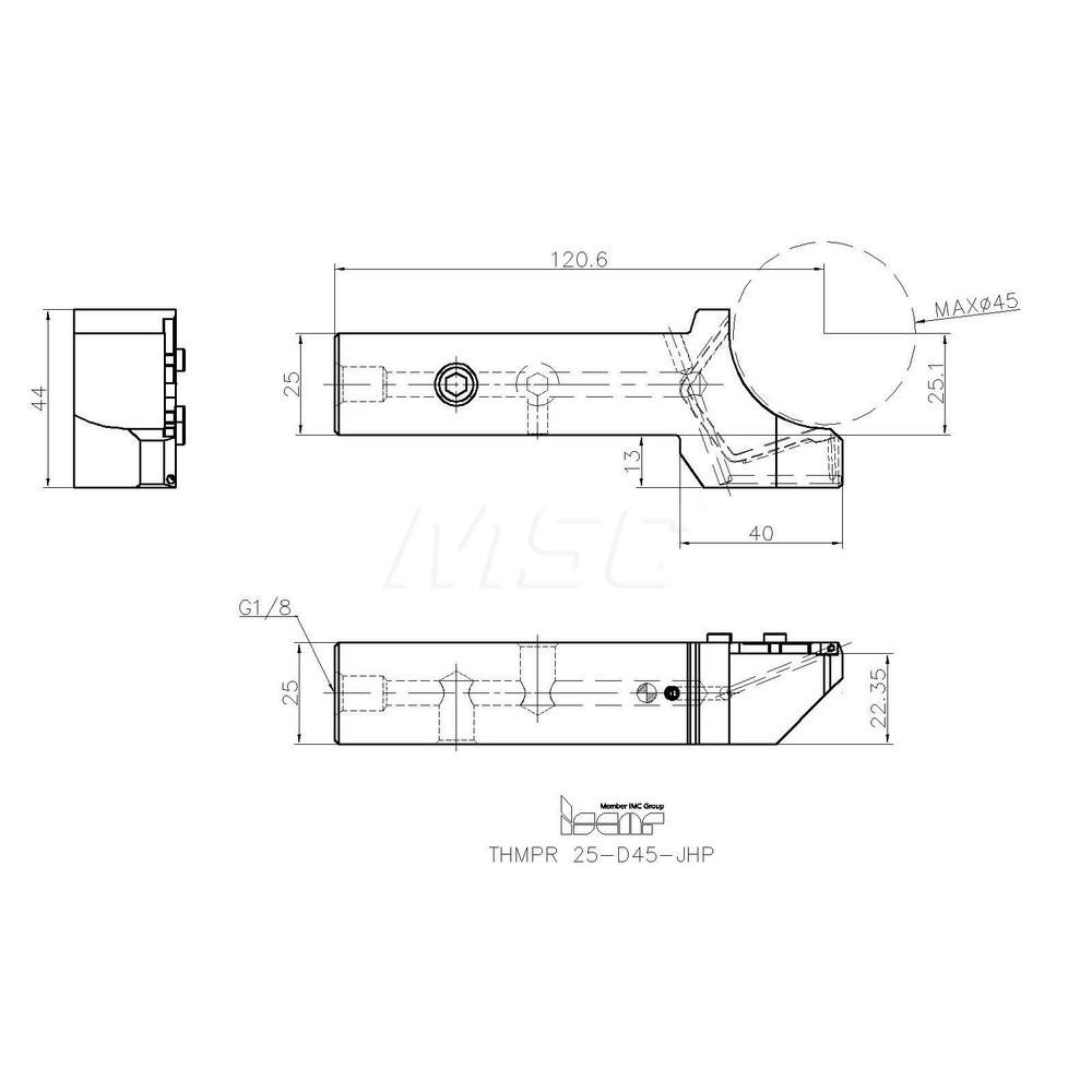 Iscar Indexable GroovingCutoff Toolholder THMPR 25D45JHP, Right