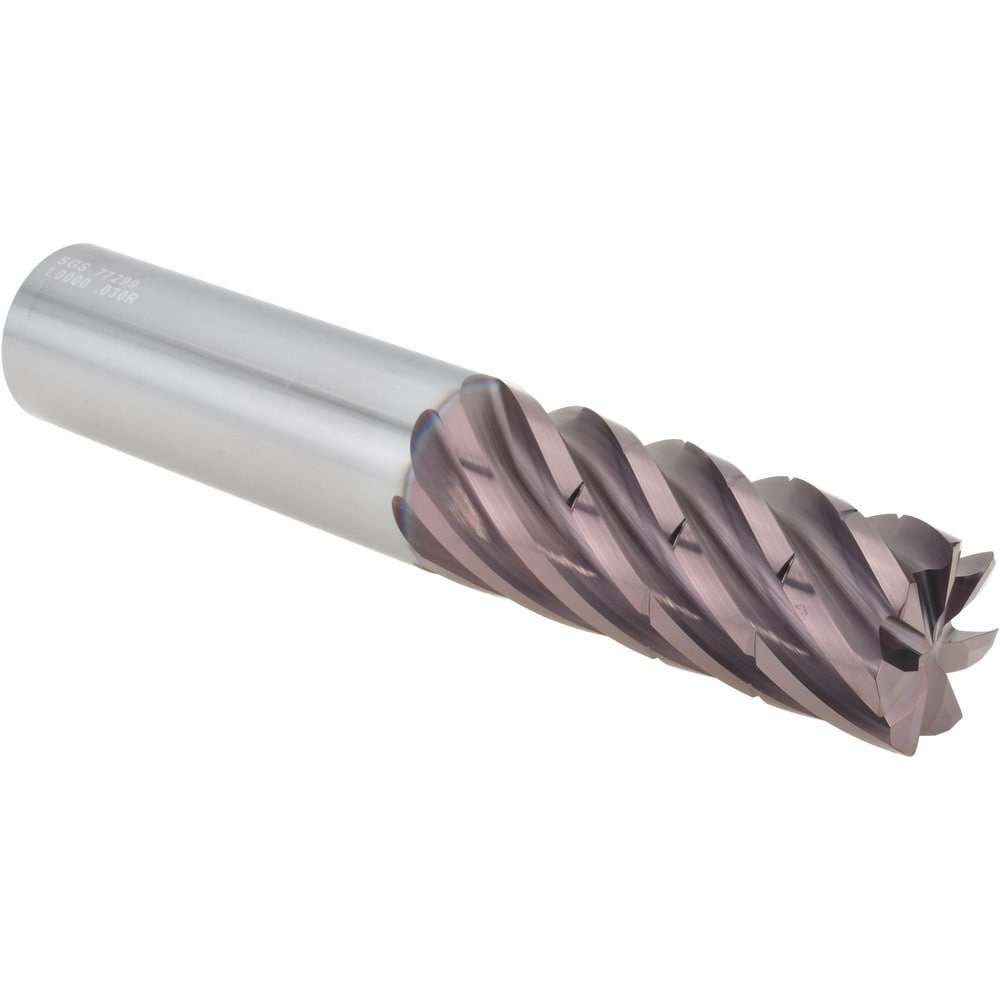 Corner Radius End Mill: 1" Dia, 2-1/2" LOC, 0.0300" Radius, 7 Flute, Solid Carbide