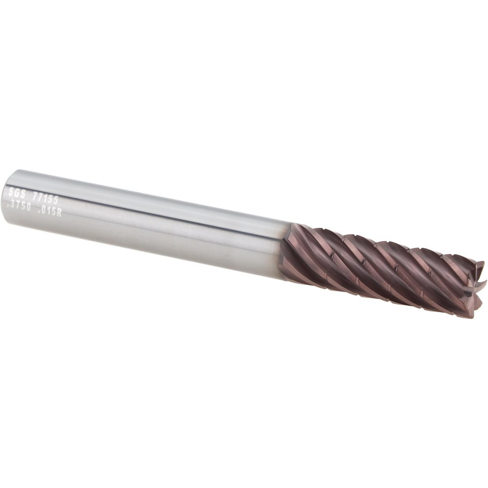Corner Radius End Mill: 3/8" Dia, 1-1/8" LOC, 0.0150" Radius, 7 Flute, Solid Carbide