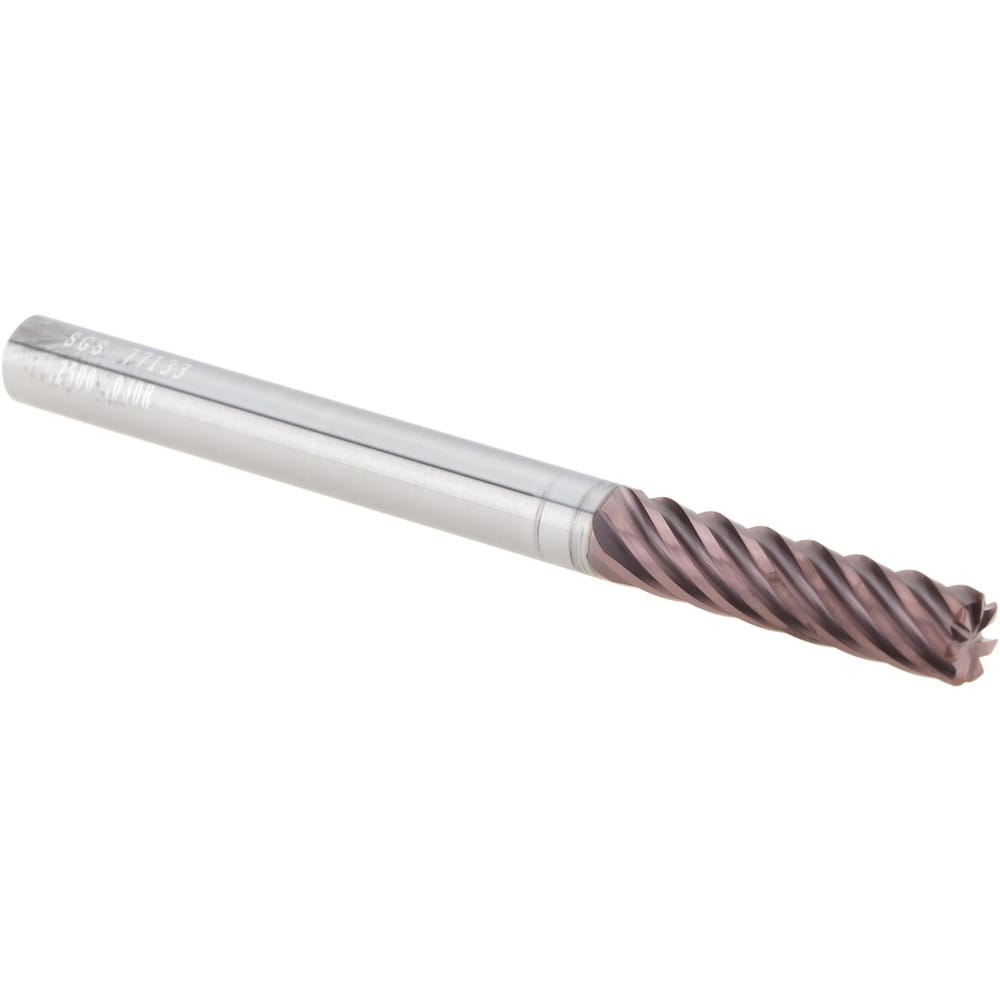 Corner Radius End Mill: 1/4" Dia, 1" LOC, 0.0300" Radius, 7 Flute, Solid Carbide