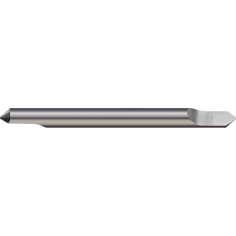 Engraving Cutter: 1/8" Dia, 0.008" Tip Dia, Tipped Off Point, Solid Carbide - Uncoated, 1/8" Shank, 2" OAL, 1 Flute