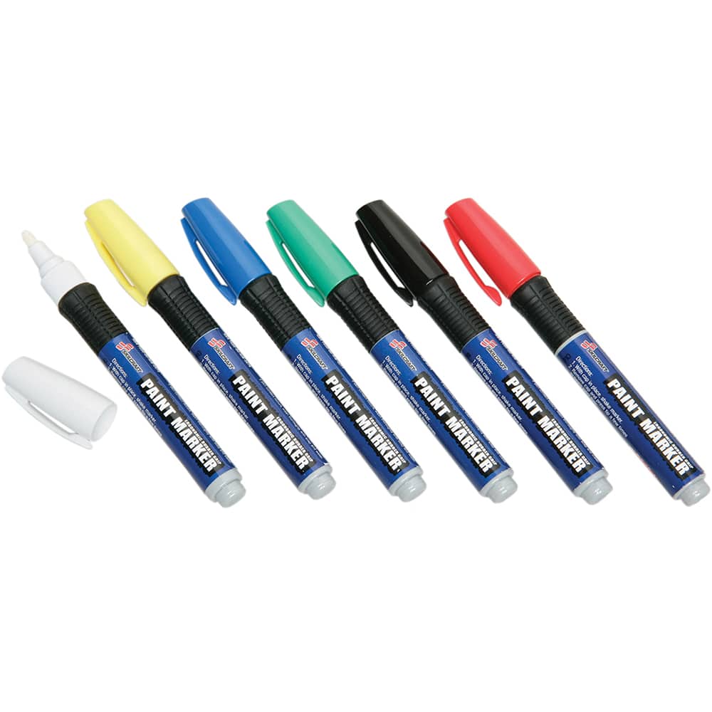 Ability One 7520012074167 Paint Marker: White, Yellow, Blue, Green, Black & Red, Water-Based 