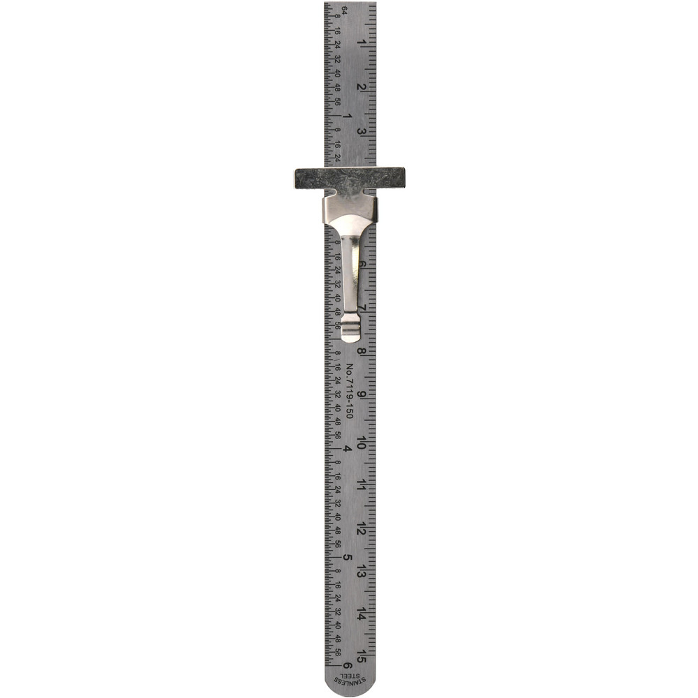 Steel Rule: Inch & Metric Graduation, Rigid, 15/32" OAW