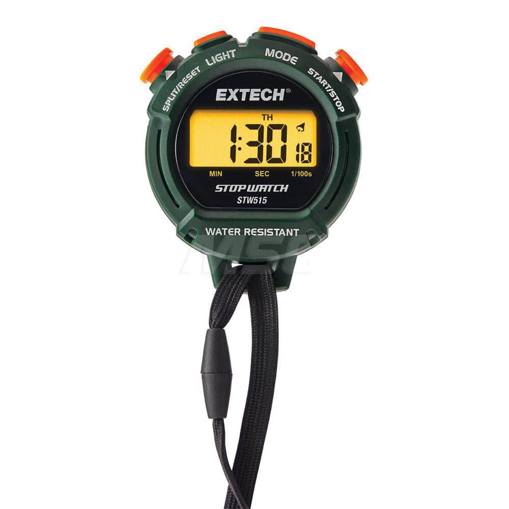 Extech STW515 Stopwatches; Type: Digital Stopwatch ; Accuracy: +/-3 ; Power Source: Battery ; Elapsed Time: Yes ; Snooze Alarm: Yes ; Split Time: Yes 