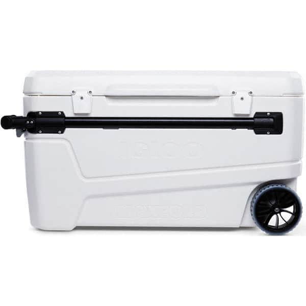 Portable Coolers; Portable Cooler Type: Ice Chest with Wheels ; Body Color: White ; Volume Capacity: 110 qt ; Material: Poly ; Depth (Inch): 23-1/4 ; Special Item Information: Telescoping Handle