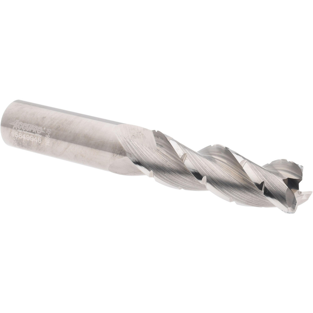 Accupro 6504201 Corner Radius End Mill: 2-1/2" LOC, 0.09" Radius, 3 Flutes, Solid Carbide 