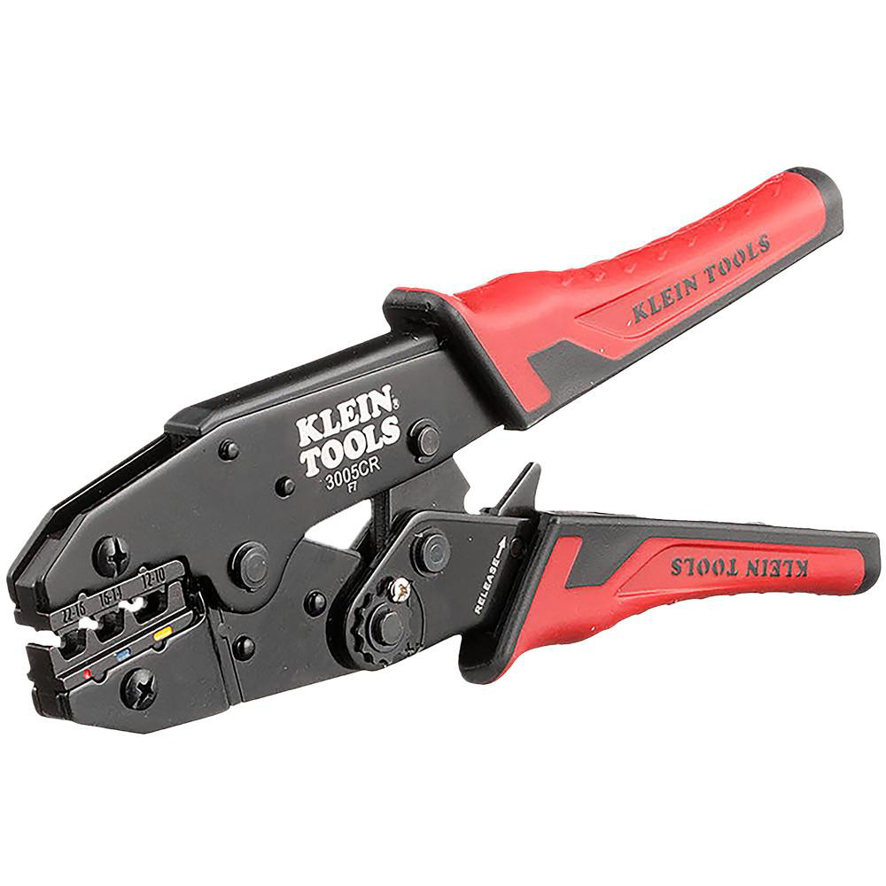 Crimpers; Crimper Type: Terminal ; Capacity: 10 - 22 AWG ; Handle Material: ABS ; Terminal Type: Standard ; Features: 3 Crimping Cavities ; Ratcheting: Yes