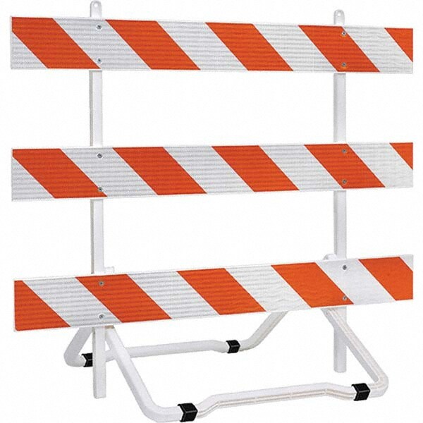 Traffic Barricades; Type: Type 3 Barricade ; Barricade Type: Type 3 Barricade ; Barricade Height (Inch): 64 ; Material: Plastic w/UV Inhibitors; Plastic ; Reflective Bands: Yes ; Overall Height: 64