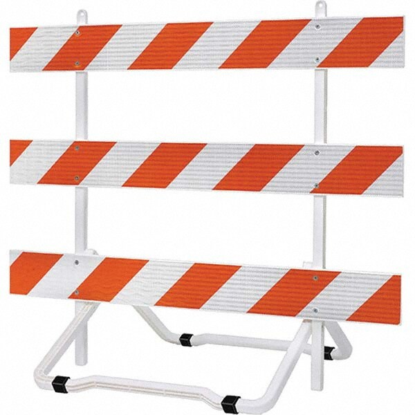 Traffic Barricades; Type: Type 3 Barricade ; Barricade Type: Type 3 Barricade ; Barricade Height (Inch): 64 ; Material: Plastic w/UV Inhibitors; Plastic ; Reflective Bands: Yes ; Overall Height: 64