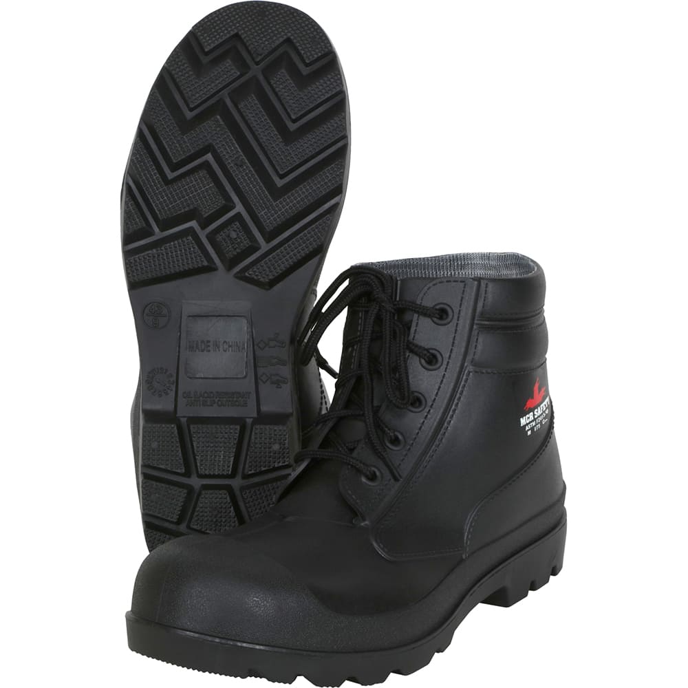 MCR SAFETY BPB6S11 Rubber Boots: Industrial, Polyvinylchloride, Steel Toe, Black, For Size 11 Shoe 
