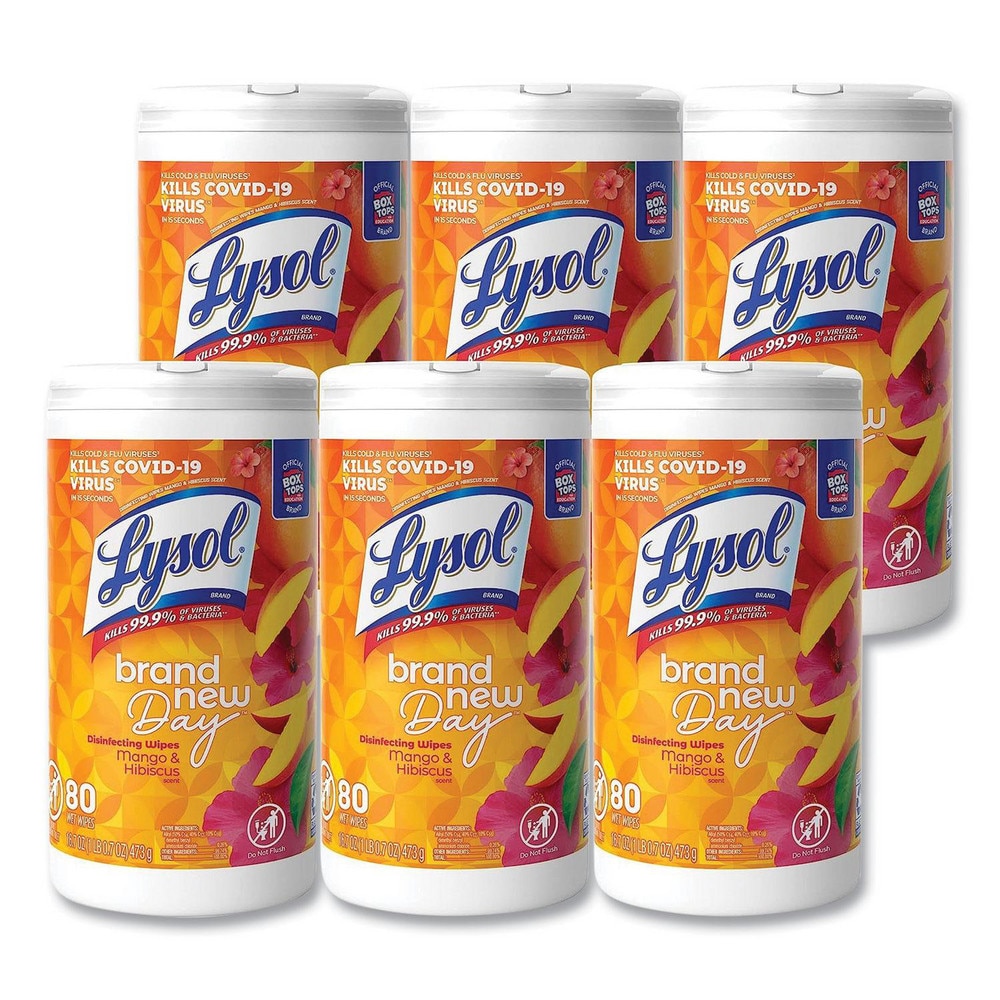 Disinfecting Wipes, 1-Ply, 7 x 7.25, Mango and Hibiscus, White, 80 Wipes/Canister
