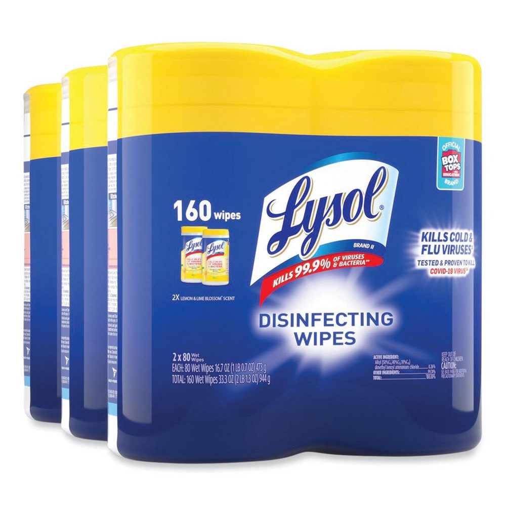 Disinfecting Wipes, 1-Ply, 7 x 7.25, Lemon and Lime Blossom, White, 80 Wipes/Canister, 3 Canisters/Pack, 2 Packs/Carton