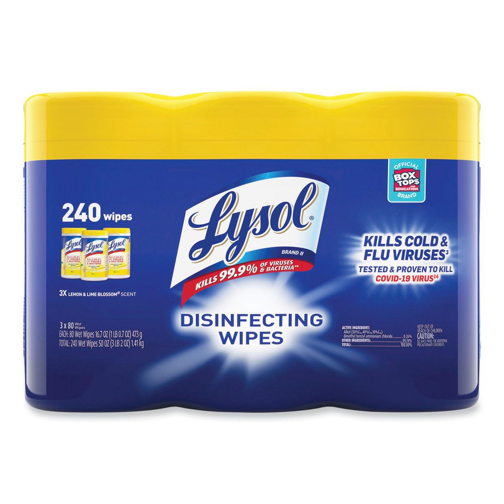Disinfecting Wipes, 1-Ply, 7 x 7.25, Lemon and Lime Blossom, White, 35 Wipes/Canister, 3 Canisters/Pack