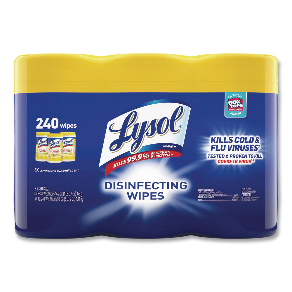 Disinfecting Wipes, 1-Ply, 7" x 7.25", Lemon and Lime Blossom, White