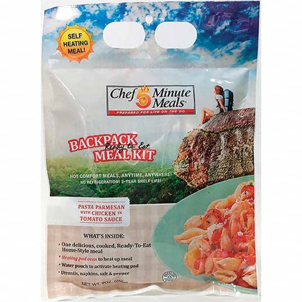 Chef Minute Meals FMM1001-12 Ready-to-Eat Meals; Type: Chicken Parm ; Contents/Features: 9-oz Entrie; Cutlery Kit w/Utensils, Salt & Pepper Packets; Heater Pad & Activator Solution 