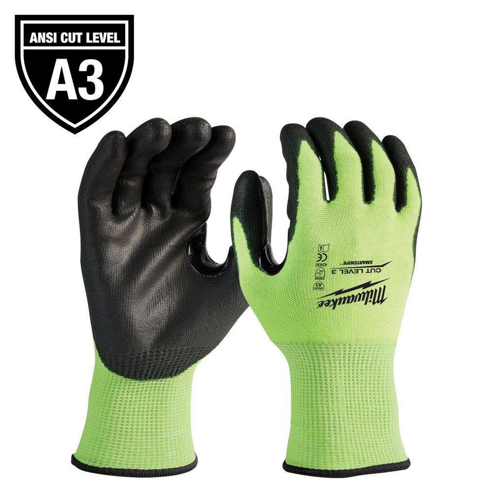 Cut-Resistant Gloves: Milwaukee 48-73, Cut A3, Puncture 0, Abrasion 0, 15 ga, Size X-Large, 10" Long - Nylon, Nitrile-Coated, Palm & Fingers Coating, Rough Grip, Black on Yellow Pair