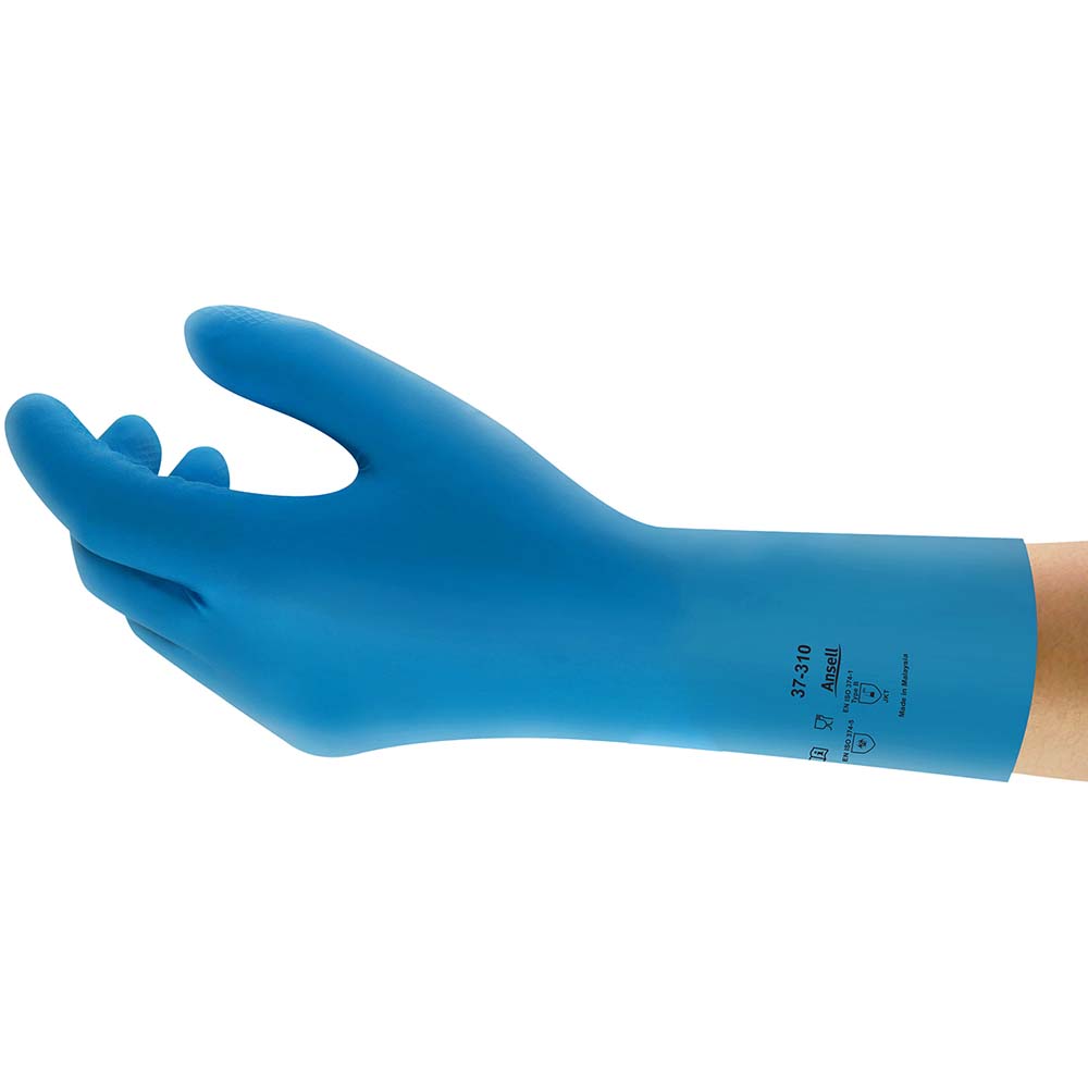 Chemical Resistant Gloves: AlphaTEC&trade; 37-310, Size X-Large, 8.0000 mil, Nitrile, Unsupported - Blue, 12.2" OAL, Pair, FDA Approved