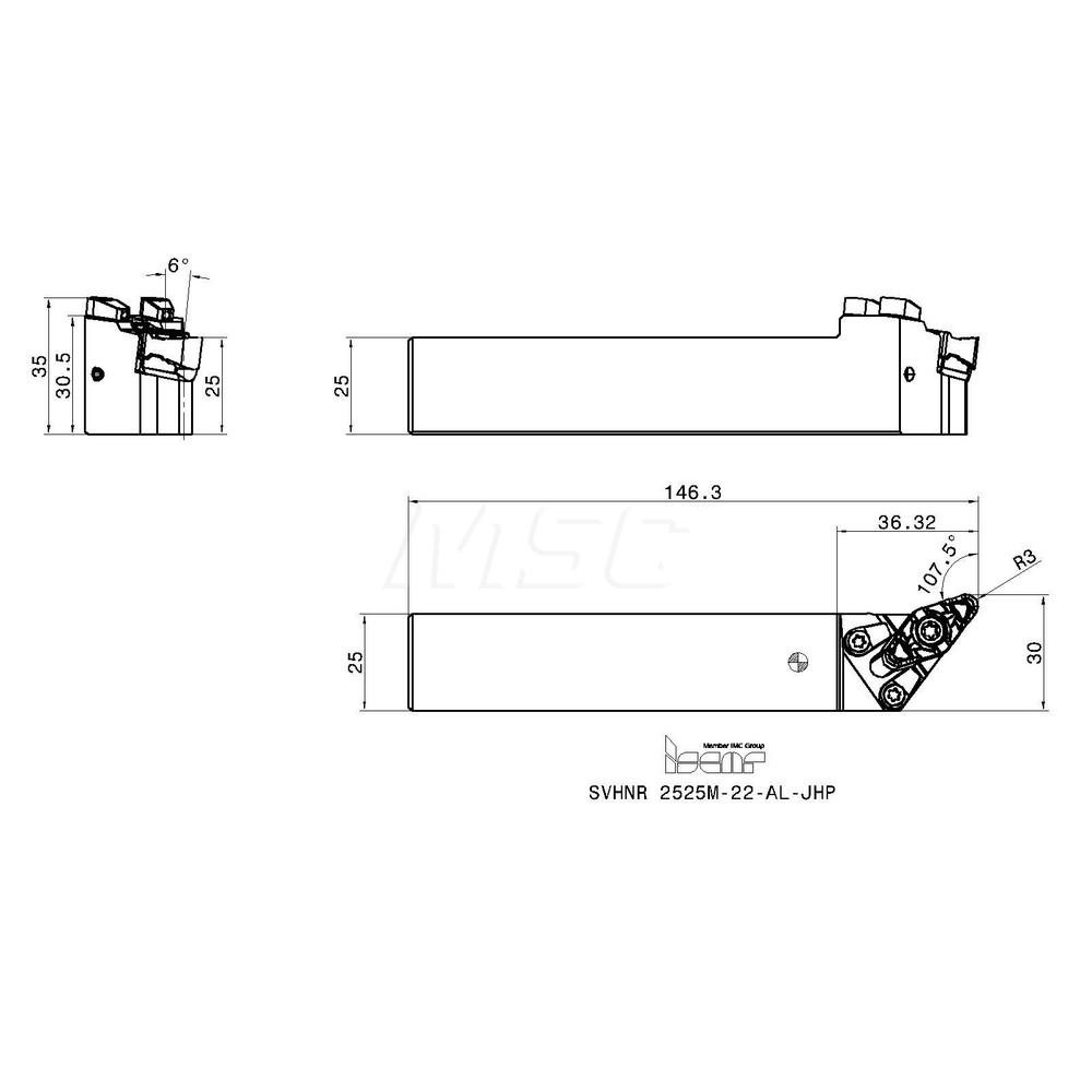 Iscar Indexable Turning Toolholder SVHNR 2525M22ALJHP, Screw