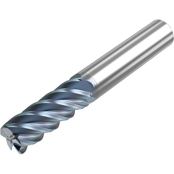 Corner Radius End Mill: 3/8" Dia, 1" LOC, 0.0150" Radius, 5 Flute, Solid Carbide