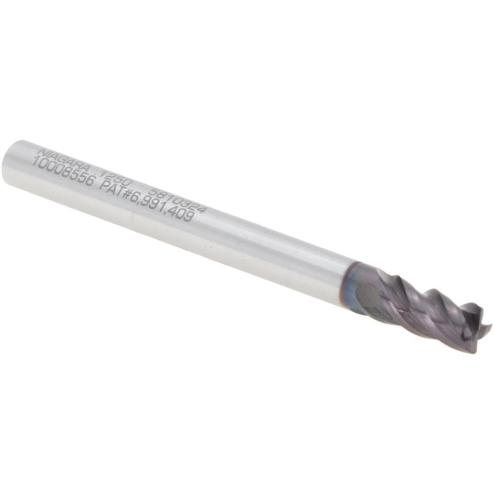 Corner Radius End Mill: 1/8" Dia, 1/4" LOC, 0.0100" Radius, 4 Flute, Solid Carbide