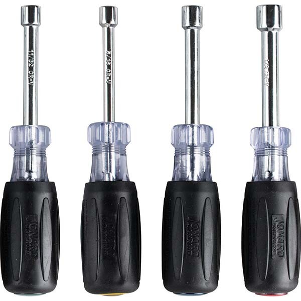 Nut Driver Set: 4 Pc, 5/16 to 1/2", Hollow Shaft, Cushion Grip Handle