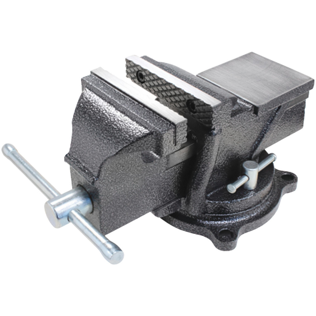 Bessey Bench Vise: 4" Jaw Width, 4" Jaw Opening, 2" Throat Depth - Double Lockdown Base, Swivel, Ductile Iron | Part #BV-HD40