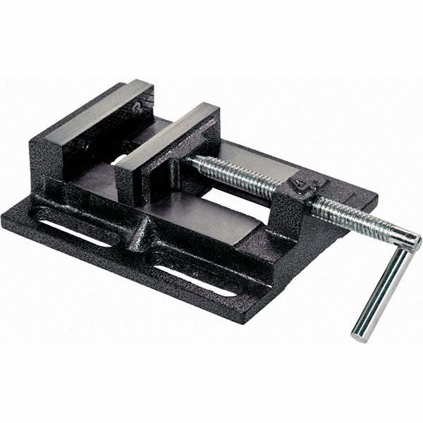 Horizontal Drill Press Vise: 4" Jaw Width, 4-1/2" Jaw Opening - 9-5/8" OAL, 2-1/4" OAH, Stationary, Ductile Iron