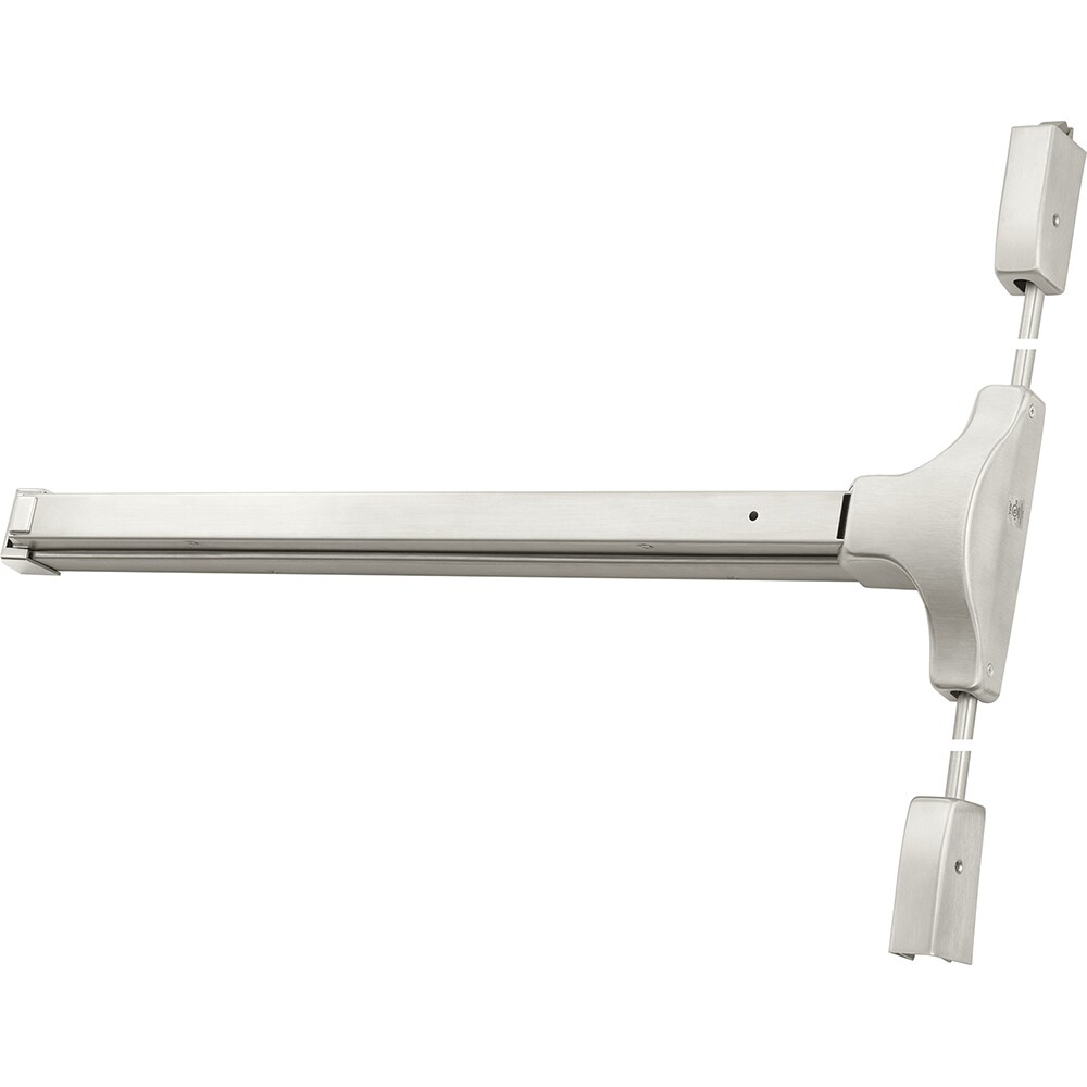 Vertical Bars; Type: Surface Vertical Rod Exit Device ; Rating: Fire Rated ; Hand: RH field reversible ; Finish/Coating: Satin Stainless Steel ; Minimum Door Width: 30 (Inch); Maximum Door Width: 36.000 (Inch)