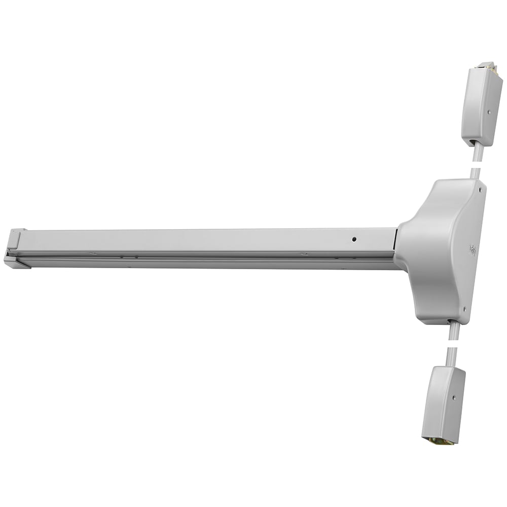 Vertical Bars; Type: Surface Vertical Rod Exit Device ; Rating: Non Fire Rated ; Hand: RH field reversible ; Finish/Coating: Aluminum Painted ; Minimum Door Width: 30 (Inch); Maximum Door Width: 36.000 (Inch)
