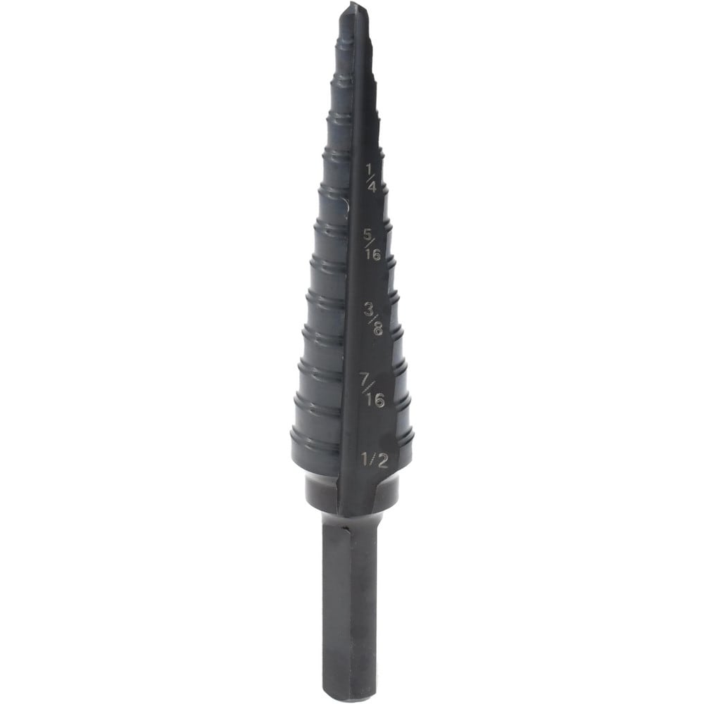 Multi-Hole Step Bit: 1/4" Shank Dia, Steel, 13 Hole Sizes