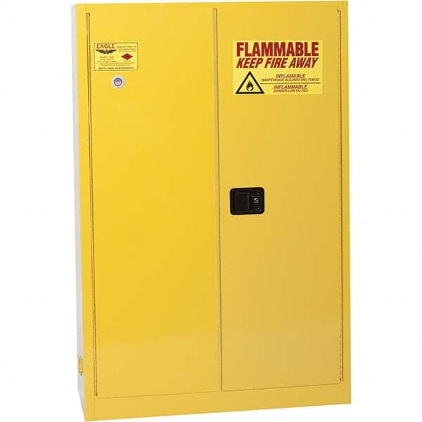 Eagle 1947X Flammable & Hazardous Storage Cabinets: 45 gal Drum, 2 Door, 2 Shelf, Manual Closing, Yellow 