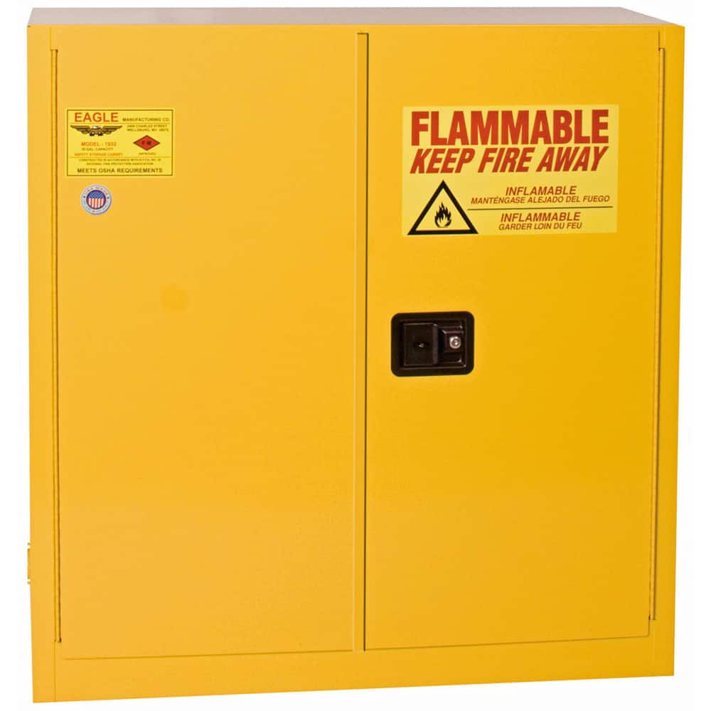 Eagle 1932X Flammable & Hazardous Storage Cabinets: 30 gal Drum, 2 Door, 1 Shelf, Manual Closing, Yellow 