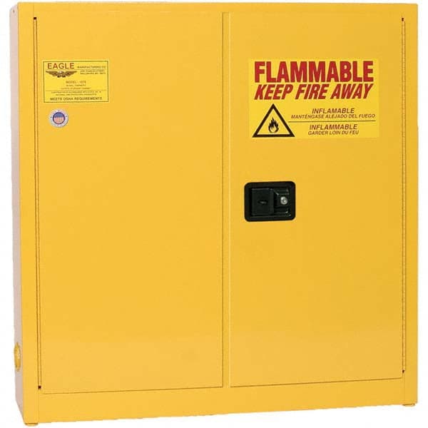 Eagle 1976X Flammable & Hazardous Storage Cabinets: 24 gal Drum, 2 Door, 3 Shelf, Manual Closing, Yellow 