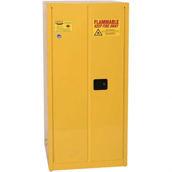 Eagle 1962X Flammable & Hazardous Storage Cabinets: 60 gal Drum, 2 Door, 2 Shelf, Manual Closing, Yellow 