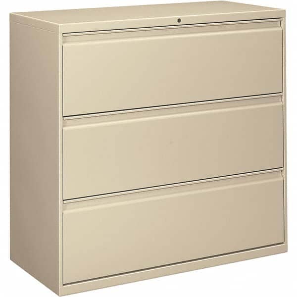 Horizontal File Cabinet: 3 Drawers, Metal, Putty