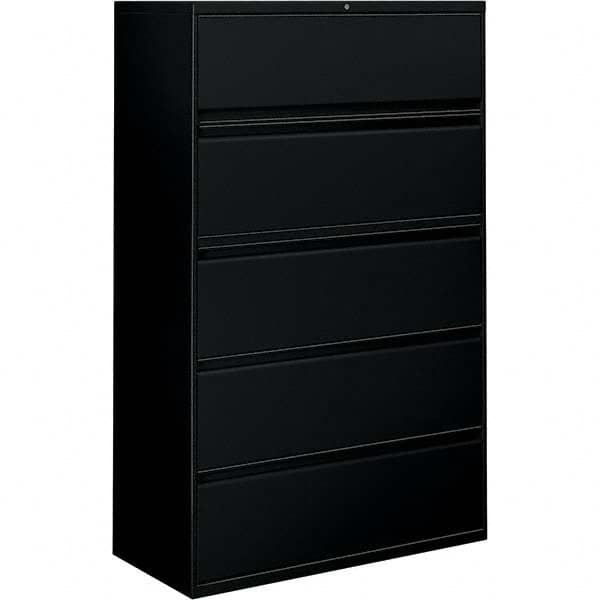 Horizontal File Cabinet: 5 Drawers, Metal, Black