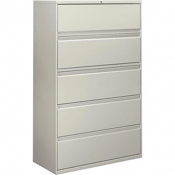 Horizontal File Cabinet: 5 Drawers, Metal, Light Gray