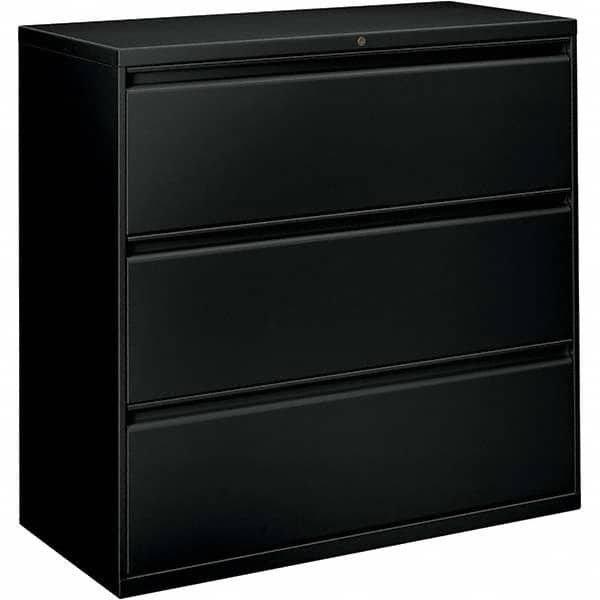 Horizontal File Cabinet: 3 Drawers, Black