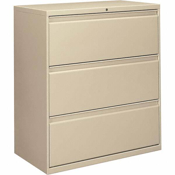 Horizontal File Cabinet: 3 Drawers, Metal, Putty