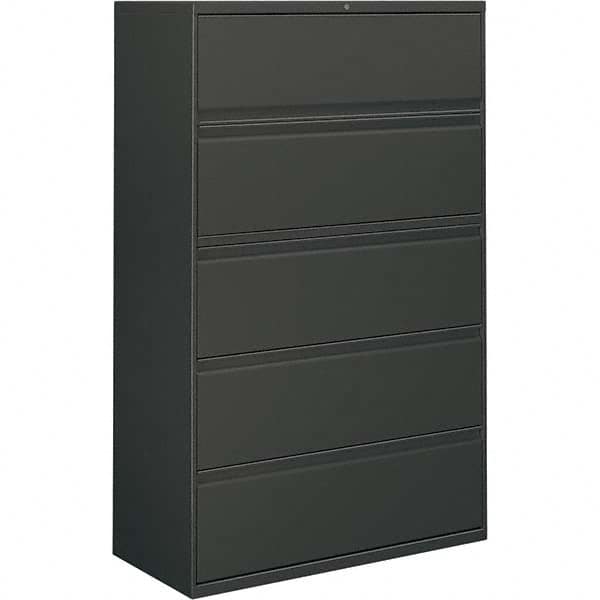 Horizontal File Cabinet: 5 Drawers, Metal, Charcoal