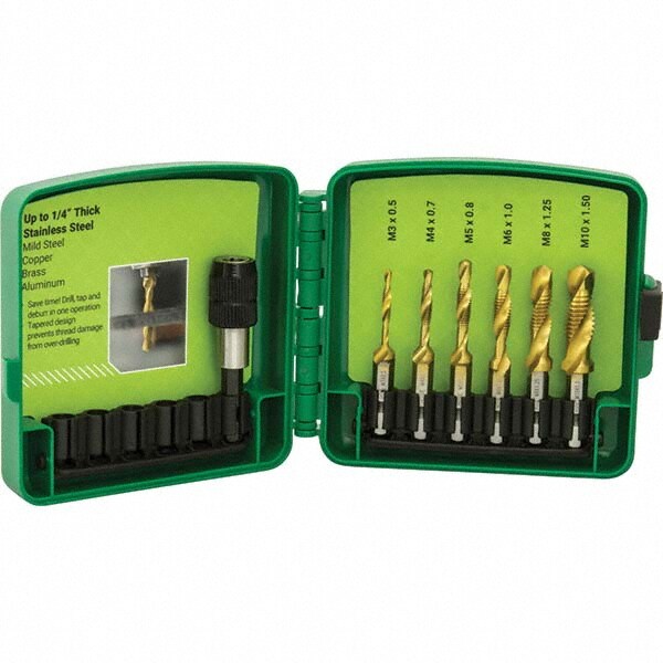 Combination Drill & Tap Sets; Minimum Thread Size (mm): #6-32 in; M3.5x0.60 mm ; Minimum Thread Size (Inch): #6-32 in; M3.5x0.60 mm; #6-32 ; Minimum Thread Size: #6-32 in; M3.5x0.60 mm ; Maximum Thread Size (mm): 1/4-20 in; M6x1.00 mm