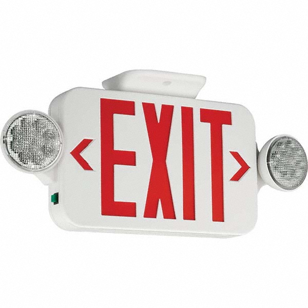 1 Face Ceiling & Wall Mount LED Combination Exit Signs - 2 Heads, 18" Wide x 2" High, Nickel Cadmium Battery, Thermoplastic Housing